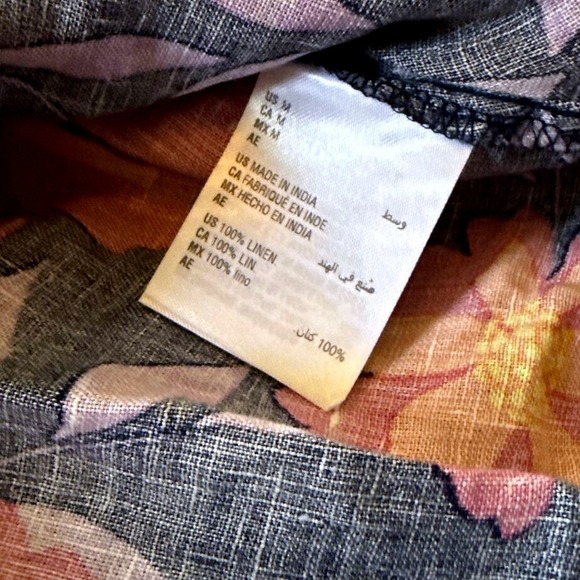 Charter Club Linen Floral‎ Print Button Front Tie Waist Short Sleeve Blouse M - Picture 3 of 7